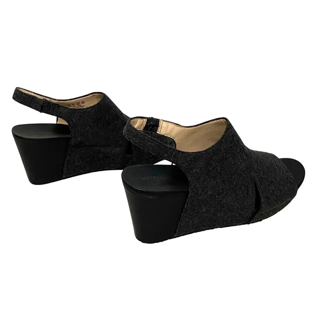 Dr Scholls Meringue WESLYN Platform Wedge Sandal Womens 9.5 Gray‎ Felt Chunky
